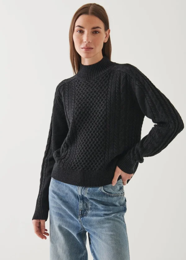 PATRICK ASSARAF Cable Knit Mock Neck Sweater | Women Knitwear