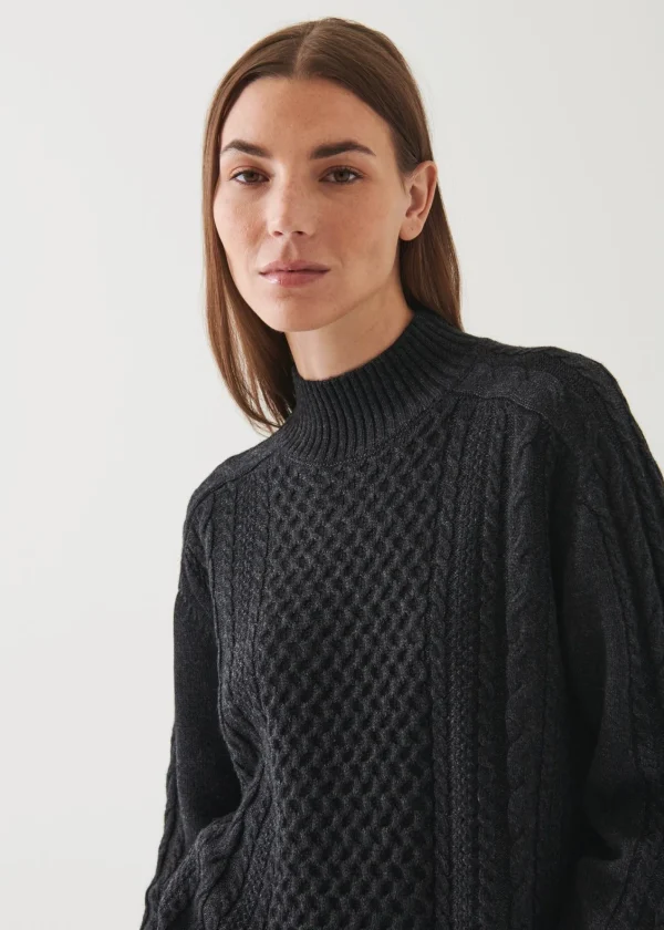 PATRICK ASSARAF Cable Knit Mock Neck Sweater | Women Knitwear