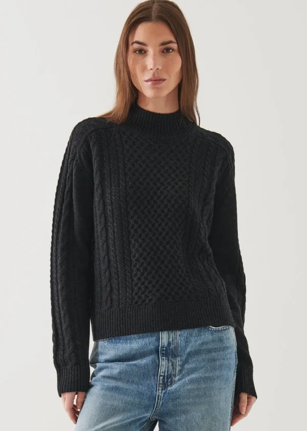 PATRICK ASSARAF Cable Knit Mock Neck Sweater | Women Knitwear