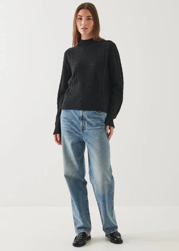 PATRICK ASSARAF Cable Knit Mock Neck Sweater | Women Knitwear