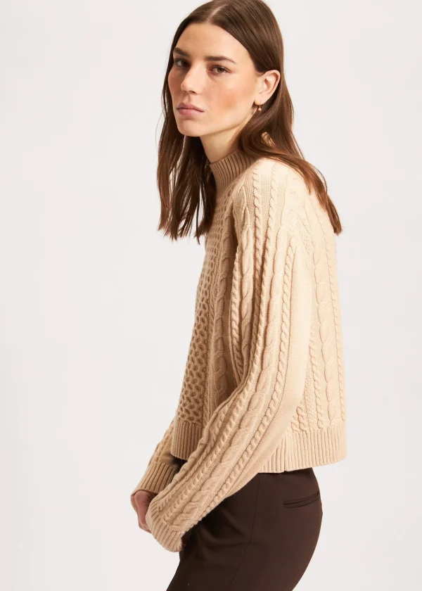 PATRICK ASSARAF Cable Knit Mock Neck Sweater | Women Knitwear