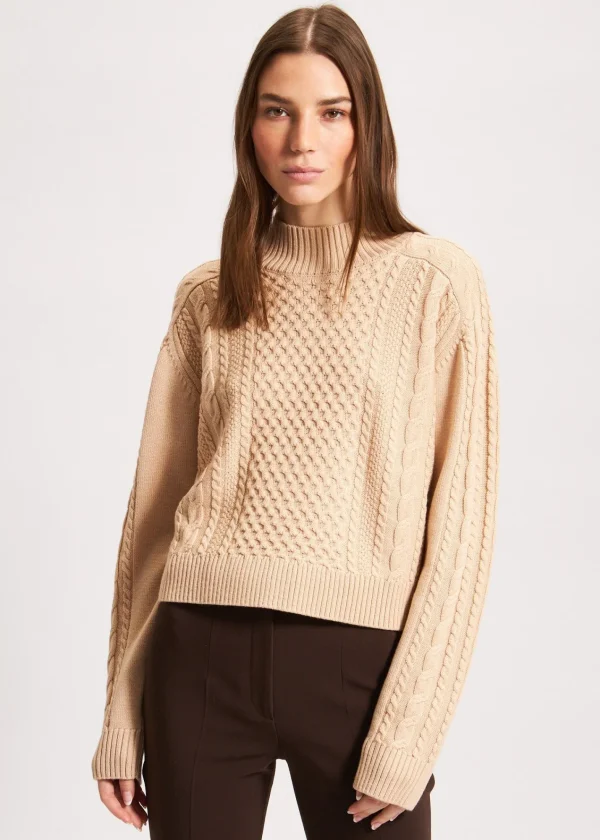 PATRICK ASSARAF Cable Knit Mock Neck Sweater | Women Knitwear