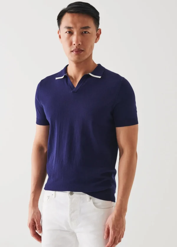 PATRICK ASSARAF Cotton Blend Open Polo | Men Polos