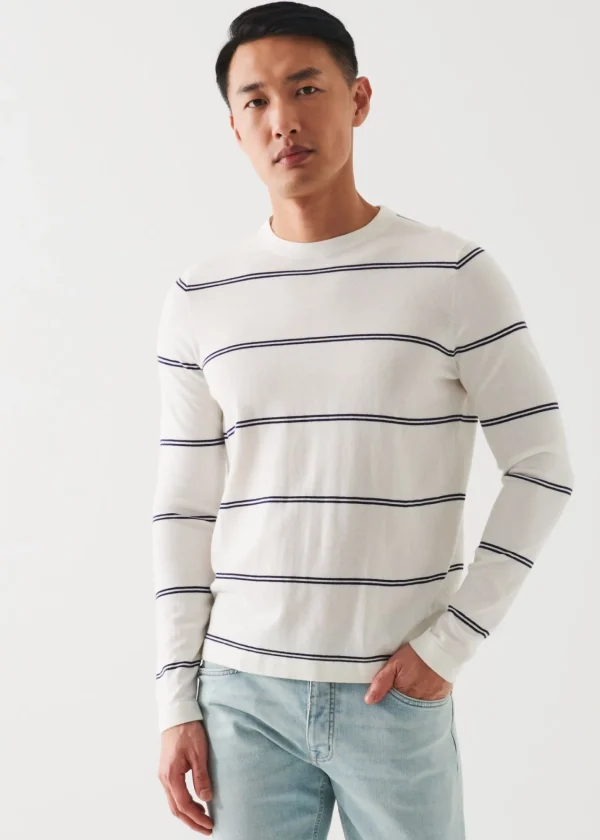 PATRICK ASSARAF Cotton Blend Striped Crewneck Sweater | Men Knitwear