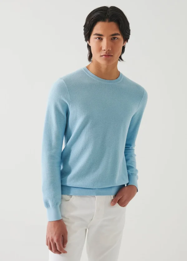 PATRICK ASSARAF Cotton Cashmere Crochet Crewneck | Men Knitwear