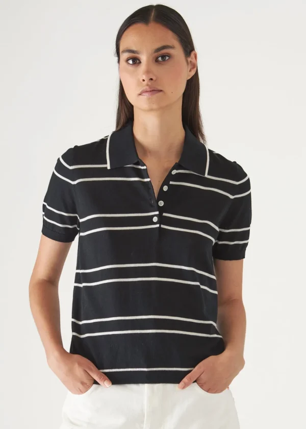 PATRICK ASSARAF Cotton Cupro Striped Short Sleeve Polo | Women Polos