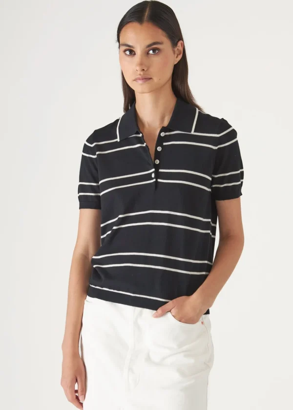 PATRICK ASSARAF Cotton Cupro Striped Short Sleeve Polo | Women Polos