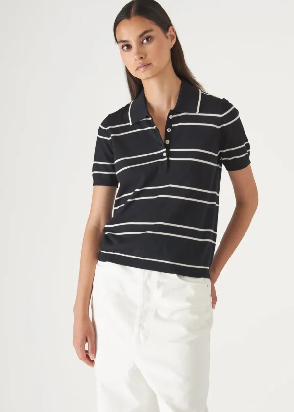 PATRICK ASSARAF Cotton Cupro Striped Short Sleeve Polo | Women Polos