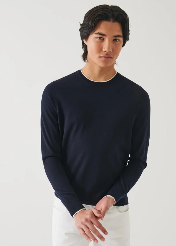 PATRICK ASSARAF Cotton Cupro Tipped Crewneck | Men Knitwear