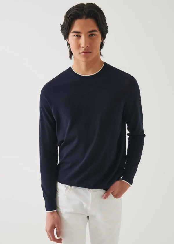 PATRICK ASSARAF Cotton Cupro Tipped Crewneck | Men Knitwear