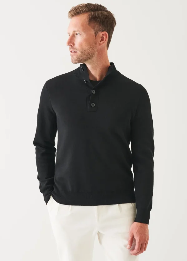 PATRICK ASSARAF Double-Face Button Mock Neck | Men Knitwear