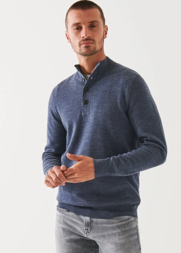 PATRICK ASSARAF Double-Face Button Mock Neck | Men Knitwear