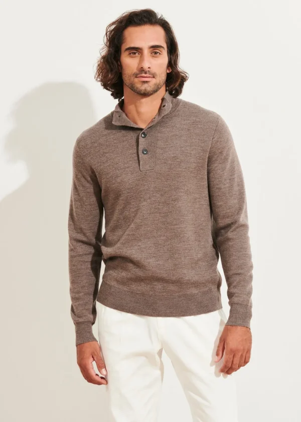 PATRICK ASSARAF Double-Face Button Mock Neck | Men Knitwear