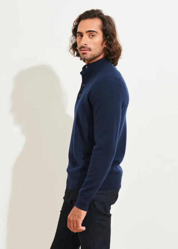 PATRICK ASSARAF Double-Face Button Mock Neck | Men Knitwear