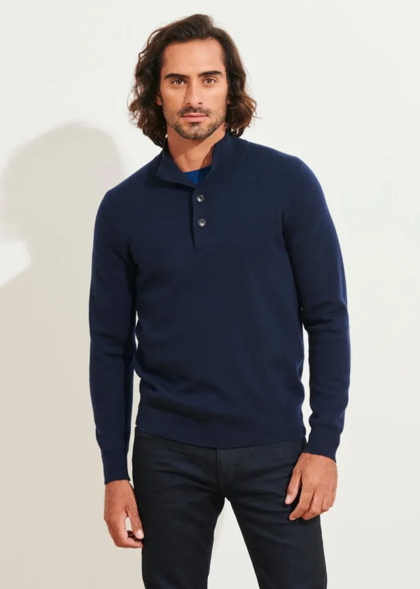 PATRICK ASSARAF Double-Face Button Mock Neck | Men Knitwear