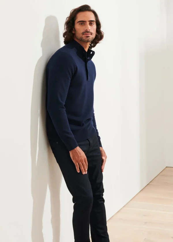 PATRICK ASSARAF Double-Face Button Mock Neck | Men Knitwear