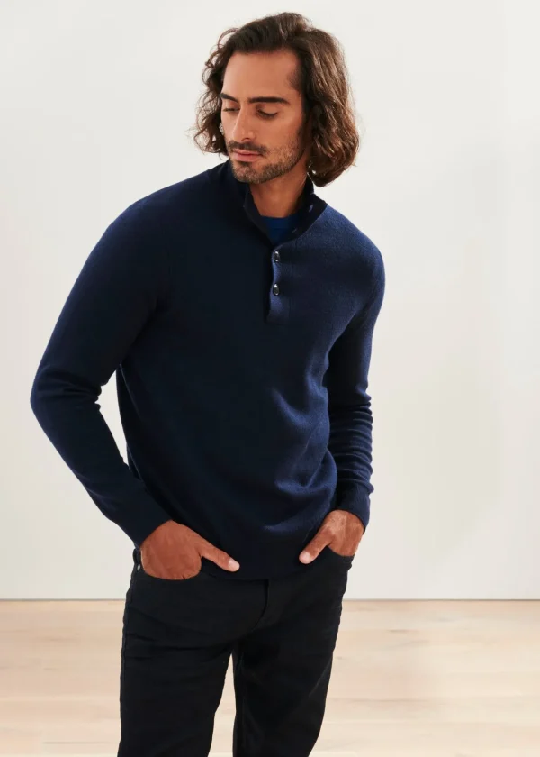 PATRICK ASSARAF Double-Face Button Mock Neck | Men Knitwear