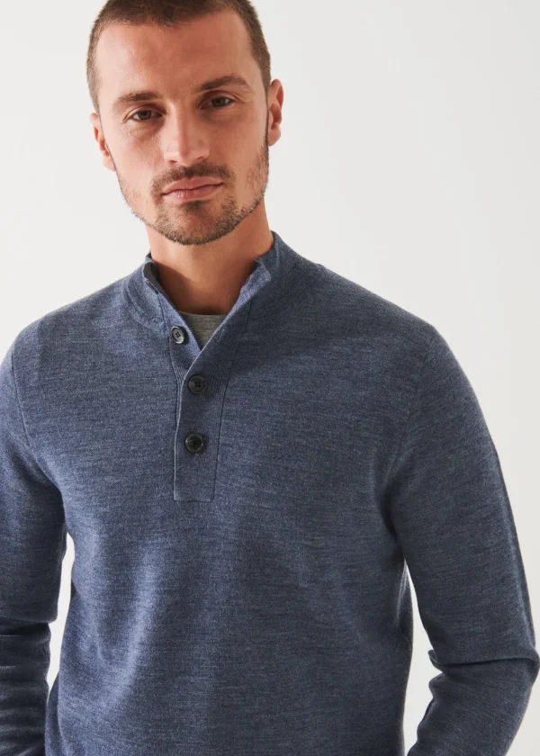 PATRICK ASSARAF Double-Face Button Mock Neck | Men Knitwear