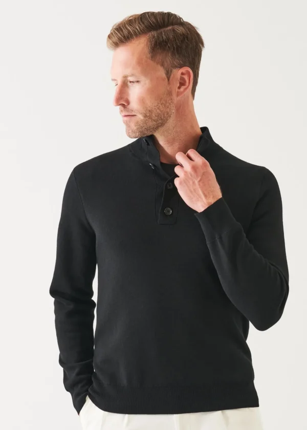 PATRICK ASSARAF Double-Face Button Mock Neck | Men Knitwear