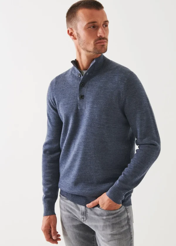 PATRICK ASSARAF Double-Face Button Mock Neck | Men Knitwear