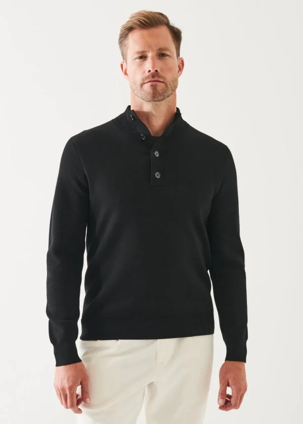 PATRICK ASSARAF Double-Face Button Mock Neck | Men Knitwear