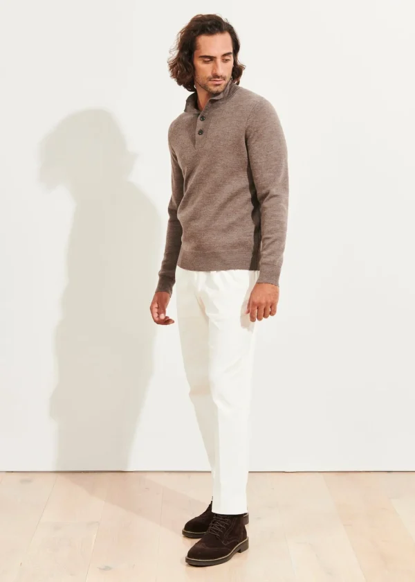 PATRICK ASSARAF Double-Face Button Mock Neck | Men Knitwear