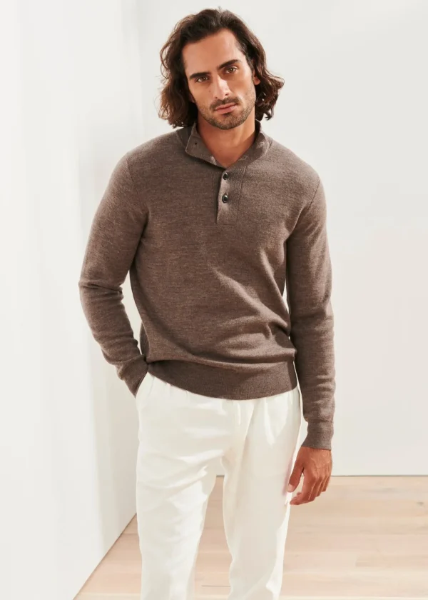 PATRICK ASSARAF Double-Face Button Mock Neck | Men Knitwear