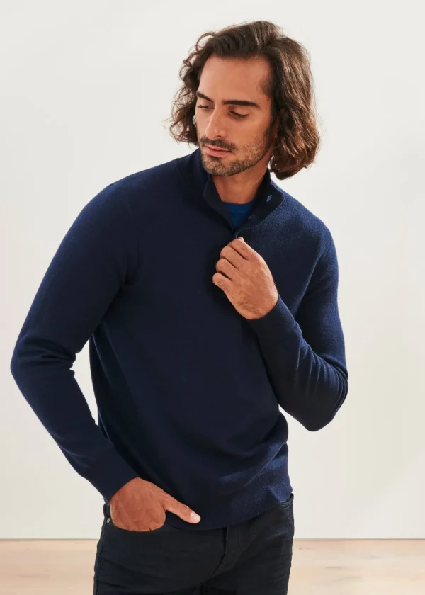 PATRICK ASSARAF Double-Face Button Mock Neck | Men Knitwear