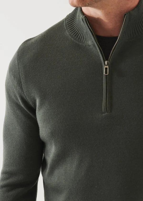 PATRICK ASSARAF Double-Face Quarter Zip Mock Neck | Men Knitwear