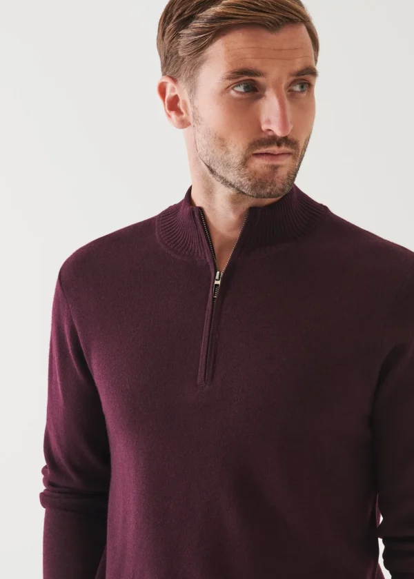 PATRICK ASSARAF Double-Face Quarter Zip Mock Neck | Men Knitwear