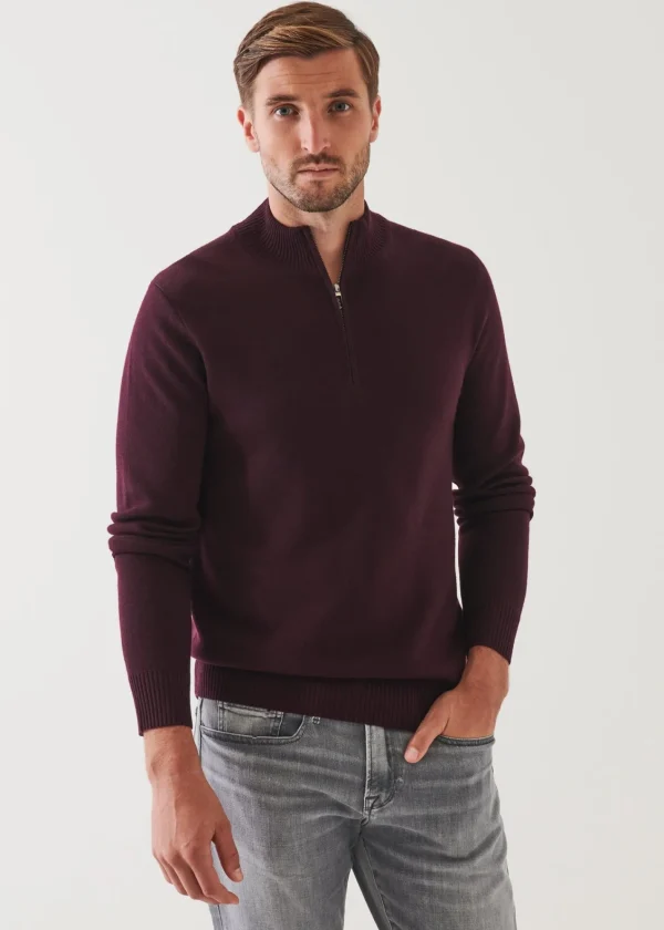 PATRICK ASSARAF Double-Face Quarter Zip Mock Neck | Men Knitwear