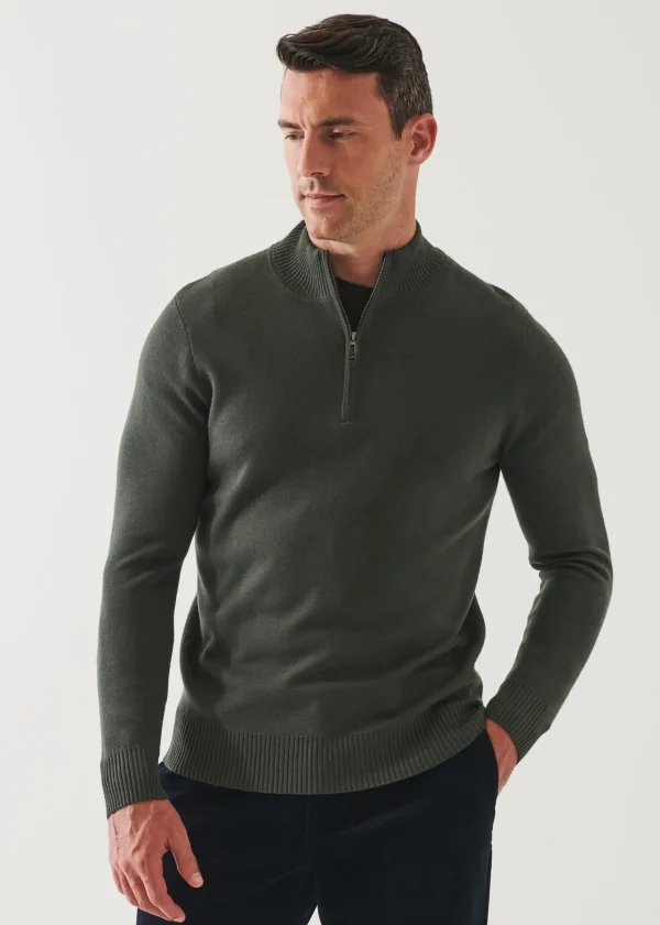 PATRICK ASSARAF Double-Face Quarter Zip Mock Neck | Men Knitwear