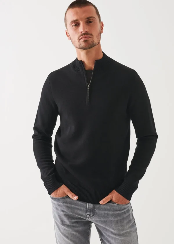 PATRICK ASSARAF Double-Face Quarter Zip Mock Neck | Men Knitwear