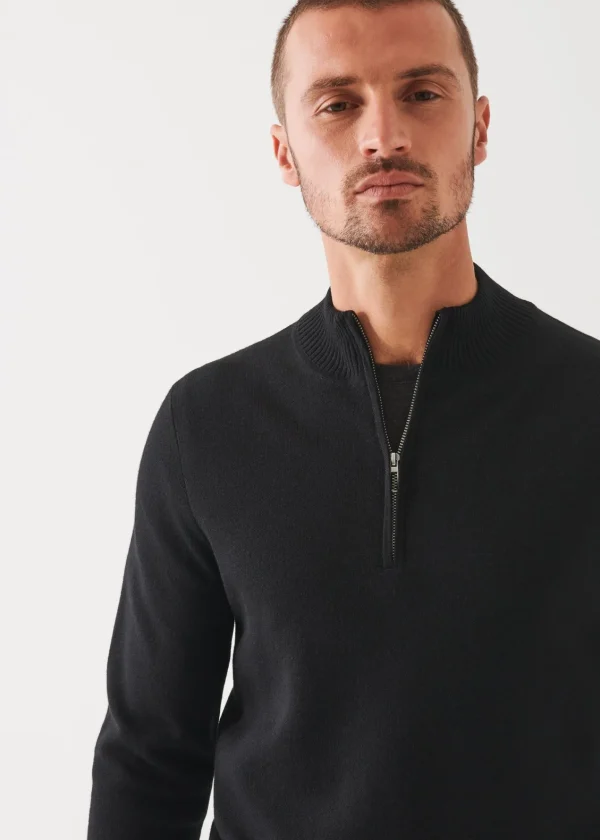 PATRICK ASSARAF Double-Face Quarter Zip Mock Neck | Men Knitwear