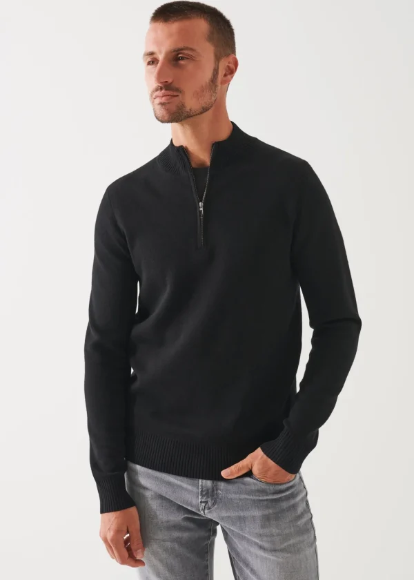 PATRICK ASSARAF Double-Face Quarter Zip Mock Neck | Men Knitwear