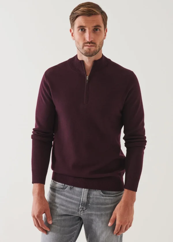 PATRICK ASSARAF Double-Face Quarter Zip Mock Neck | Men Knitwear