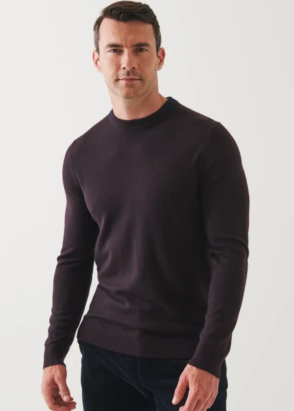 PATRICK ASSARAF Extra-Fine Merino Contrast Collar Crewneck | Men Knitwear