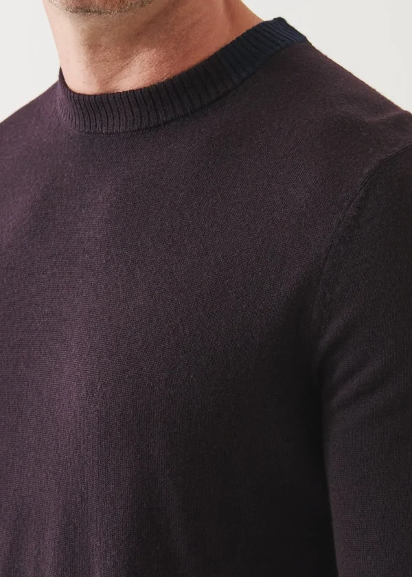 PATRICK ASSARAF Extra-Fine Merino Contrast Collar Crewneck | Men Knitwear