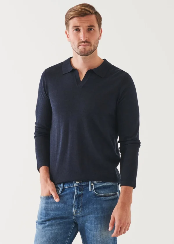 PATRICK ASSARAF Extra-Fine Merino Open Polo | Men Polos