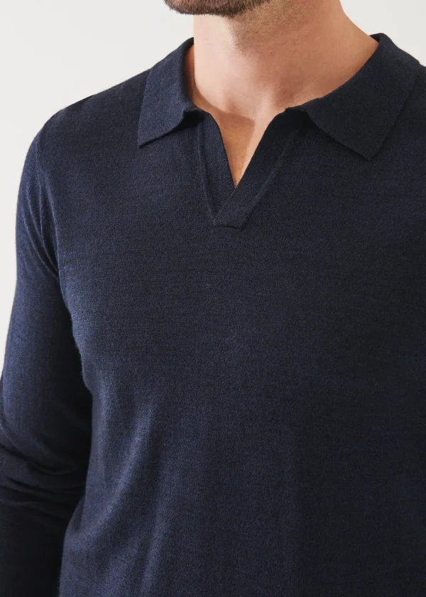 PATRICK ASSARAF Extra-Fine Merino Open Polo | Men Knitwear