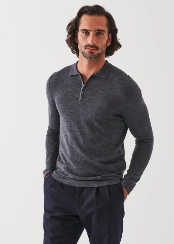 PATRICK ASSARAF Extra-Fine Merino Quarter Zip Polo | Men Polos