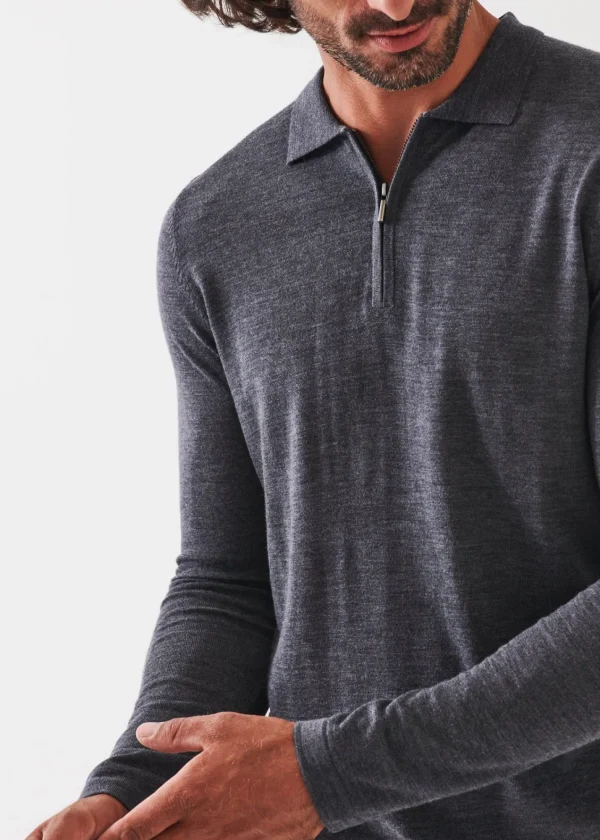 PATRICK ASSARAF Extra-Fine Merino Quarter Zip Polo | Men Polos