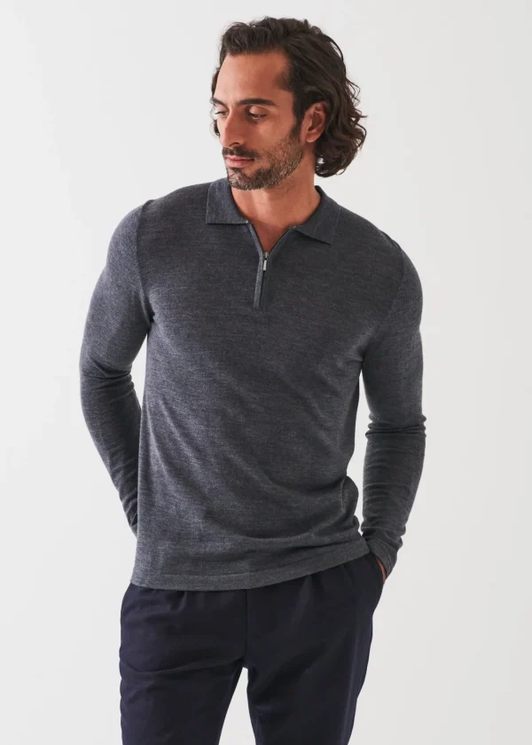 PATRICK ASSARAF Extra-Fine Merino Quarter Zip Polo | Men Polos