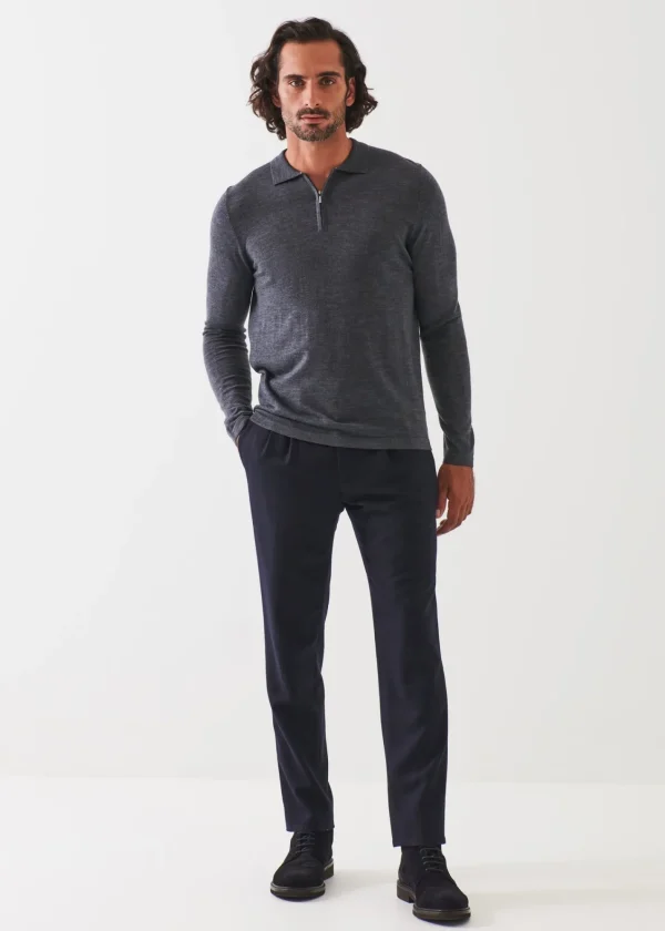 PATRICK ASSARAF Extra-Fine Merino Quarter Zip Polo | Men Polos