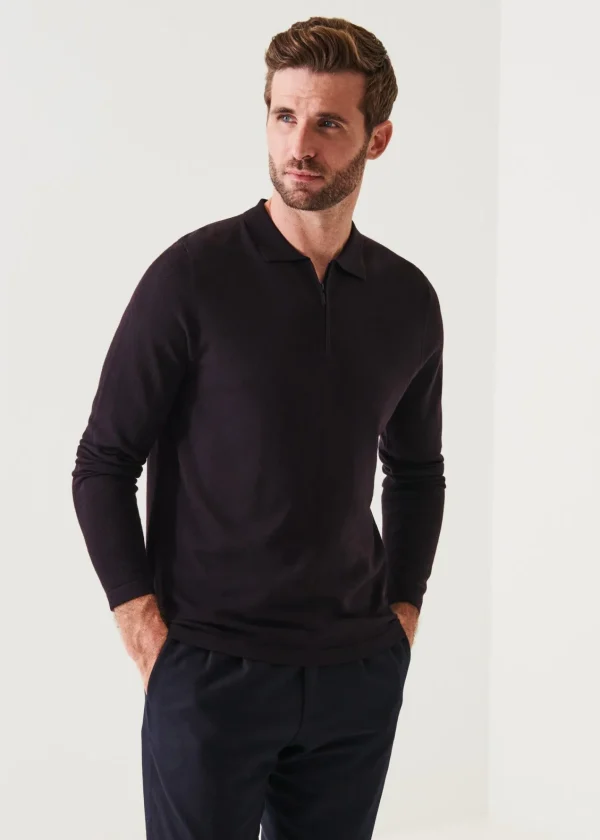 PATRICK ASSARAF Extra-Fine Merino Quarter Zip Polo | Men Polos