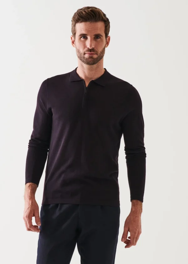 PATRICK ASSARAF Extra-Fine Merino Quarter Zip Polo | Men Polos