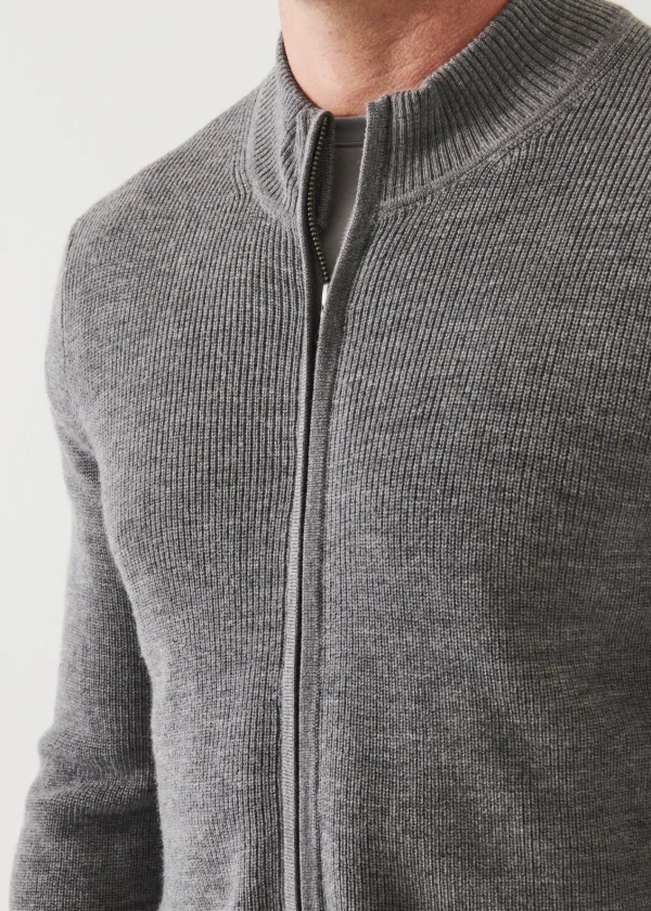 PATRICK ASSARAF Extra-Fine Merino Ribbed Full Zip Cardigan | Men Knitwear