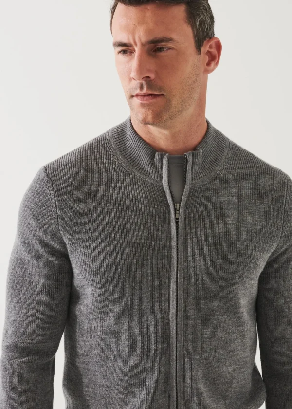 PATRICK ASSARAF Extra-Fine Merino Ribbed Full Zip Cardigan | Men Knitwear