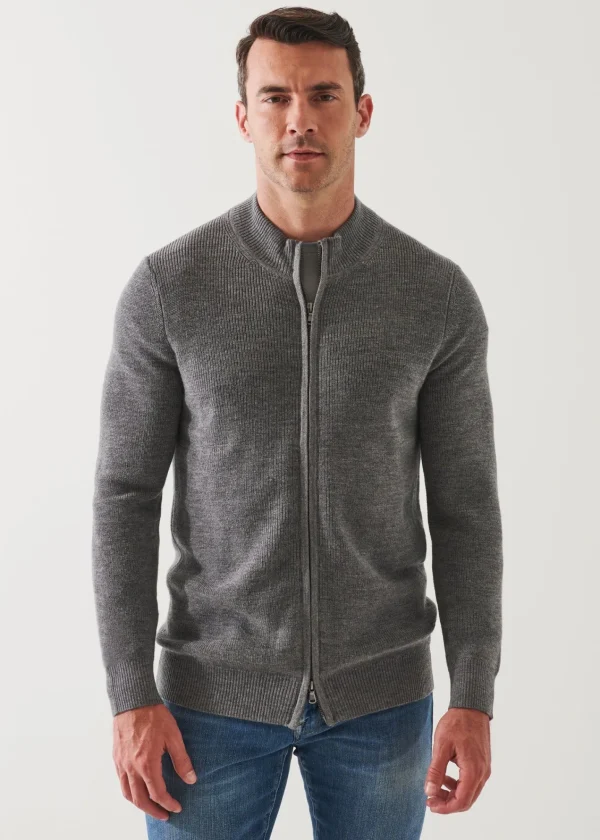 PATRICK ASSARAF Extra-Fine Merino Ribbed Full Zip Cardigan | Men Knitwear