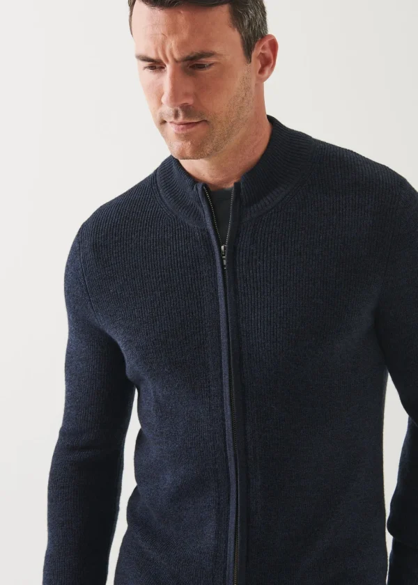 PATRICK ASSARAF Extra-Fine Merino Ribbed Full Zip Cardigan | Men Knitwear